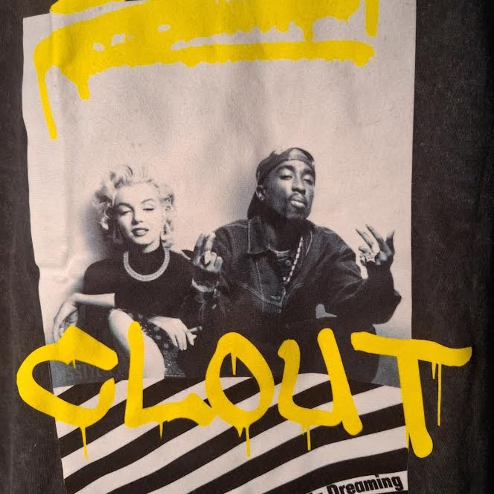 TUPAC & Marilyn Monroe  "CLOUT- CALIFORNIA DREAMIN" T Shirt, Mottled Gray, "med"